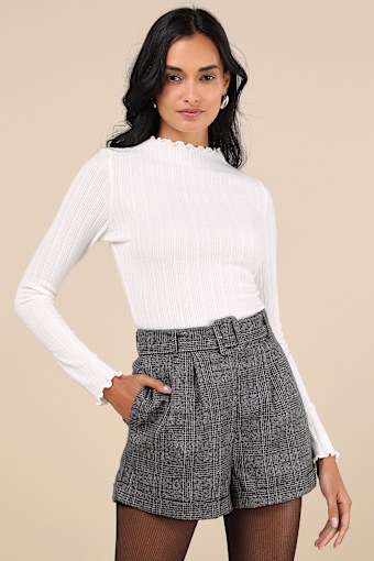 Charmed Vibes Ivory Ribbed Lettuce Edge Long Sleeve Top 1
