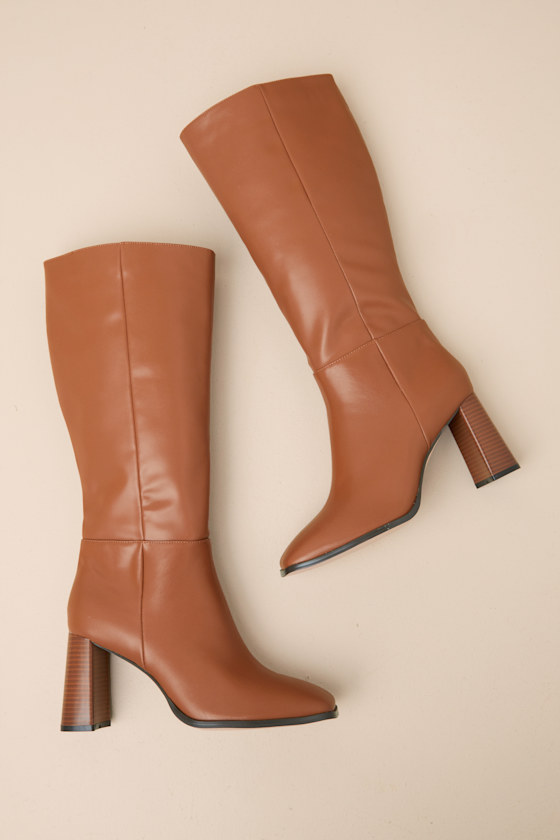 Lulus Reelee Tan Square Toe Knee-high Boots In Tan