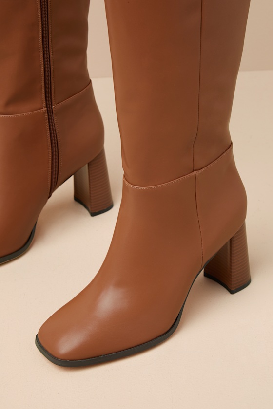 Lulus Reelee Tan Square Toe Knee-high Boots In Tan
