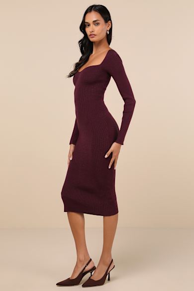 long sleeve midi a line dress Berylove Women Tweed Pink Work Dress A-Line Long Sleeve Midi Business Casual Dress, Pink / L