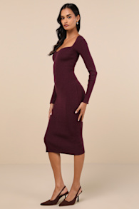 Fall Feelings Plum Purple Ribbed Bodycon Midi Dress 4