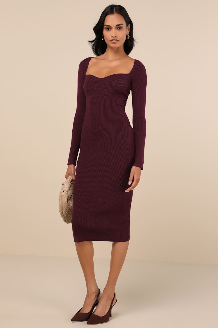 Fall Feelings Plum Purple Ribbed Bodycon Midi Dress