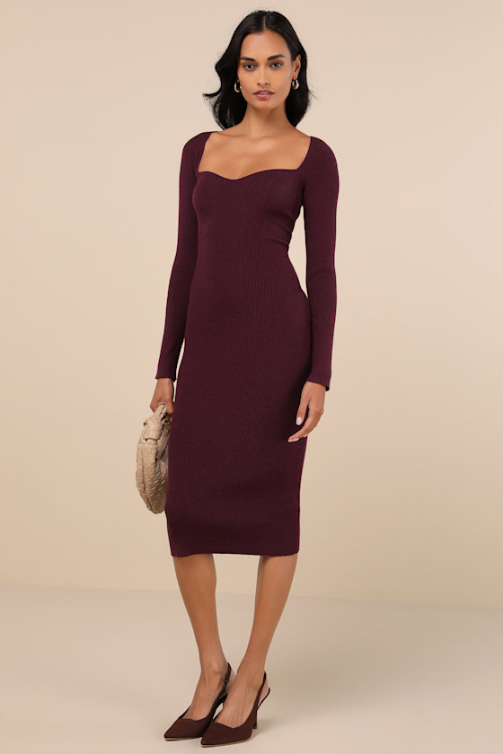 Fall Feelings Plum Purple Ribbed Bodycon Midi Dress 1