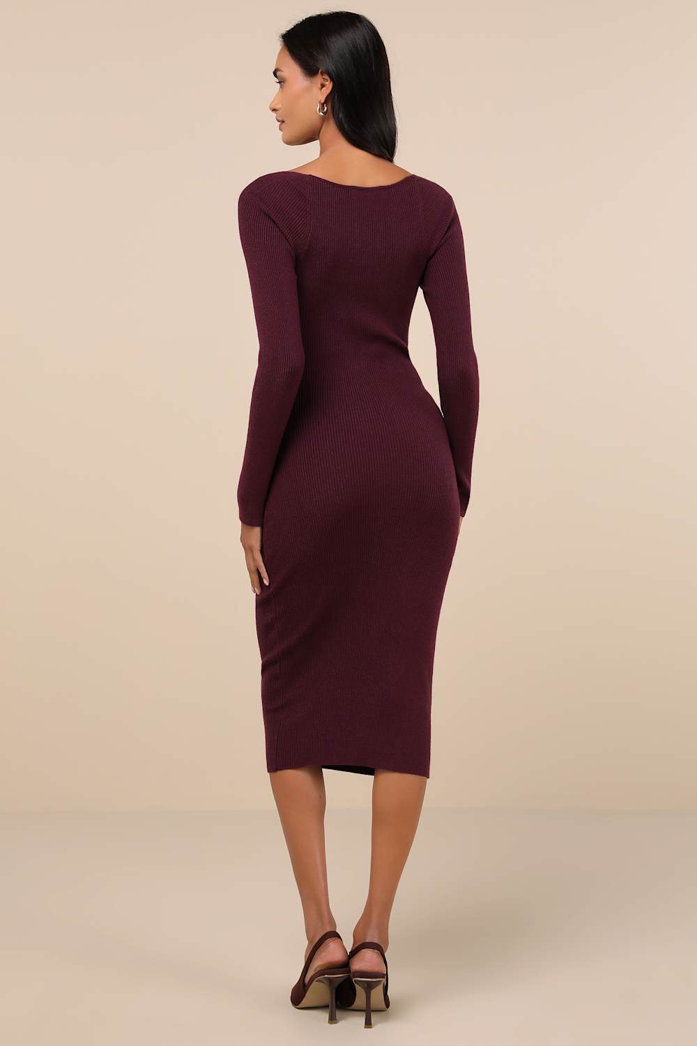 Fall Feelings Plum Purple Ribbed Bodycon Midi Dress