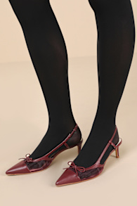 Kandi Maroon Mesh Leather Bow Slingback Pumps 1