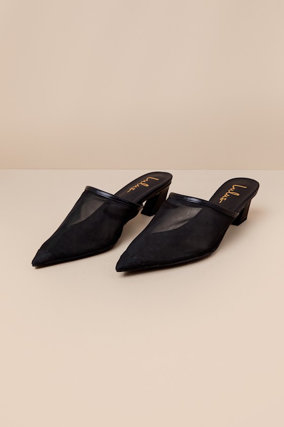 Lulus Annistan Black Mesh Pointed-toe Mule Pumps In Black