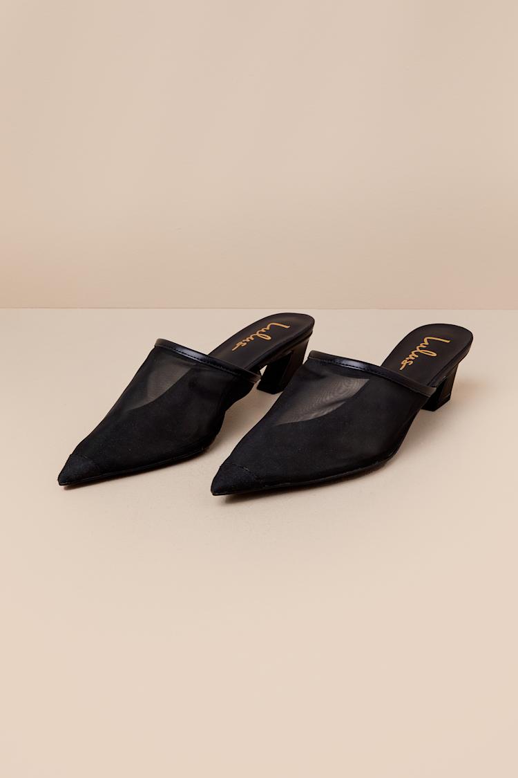 Annistan Black Mesh Pointed-Toe Mule Pumps