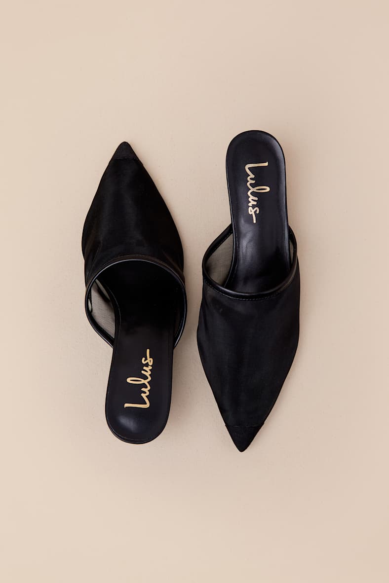 Annistan Black Mesh Pointed-Toe Mule Pumps