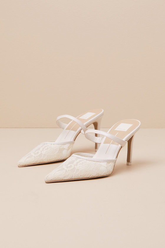 Katik White Floral Lace Pointed-Toe Mule Pumps 1