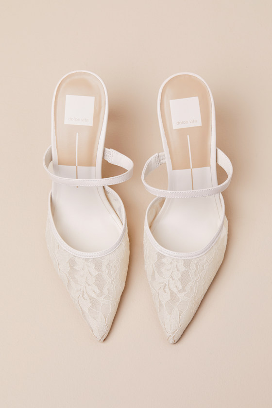 Katik White Floral Lace Pointed-Toe Mule Pumps 3