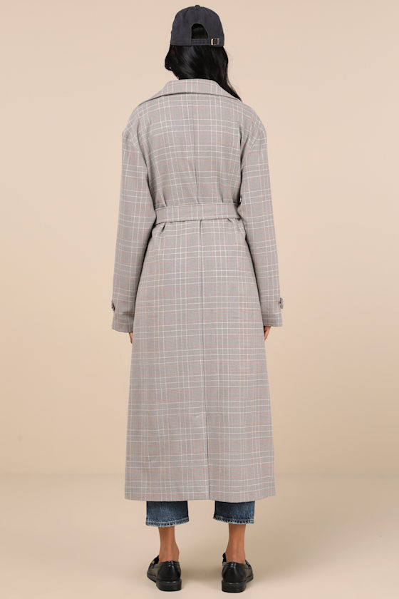 Grey Plaid Belted Coat - Plaid Trench Coat - Double Breasted Grey Plaid Belted Coat - Plaid Trench Coat - Double Breasted