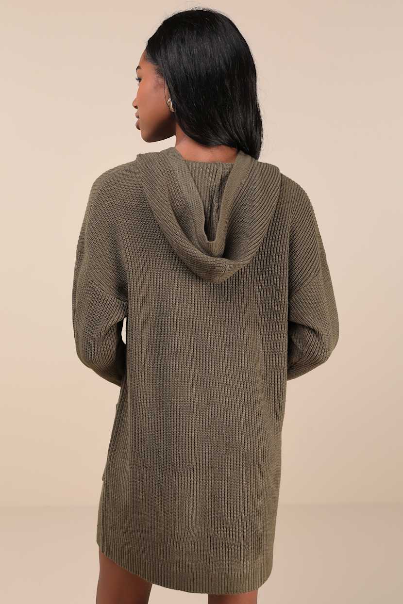 Olive Green Dress - Hooded Mini Dress - Mini Sweater Dress - Lulus