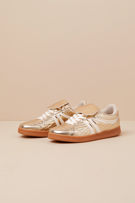 Madrid Gold Quilted Lace-Up Sneakres 1