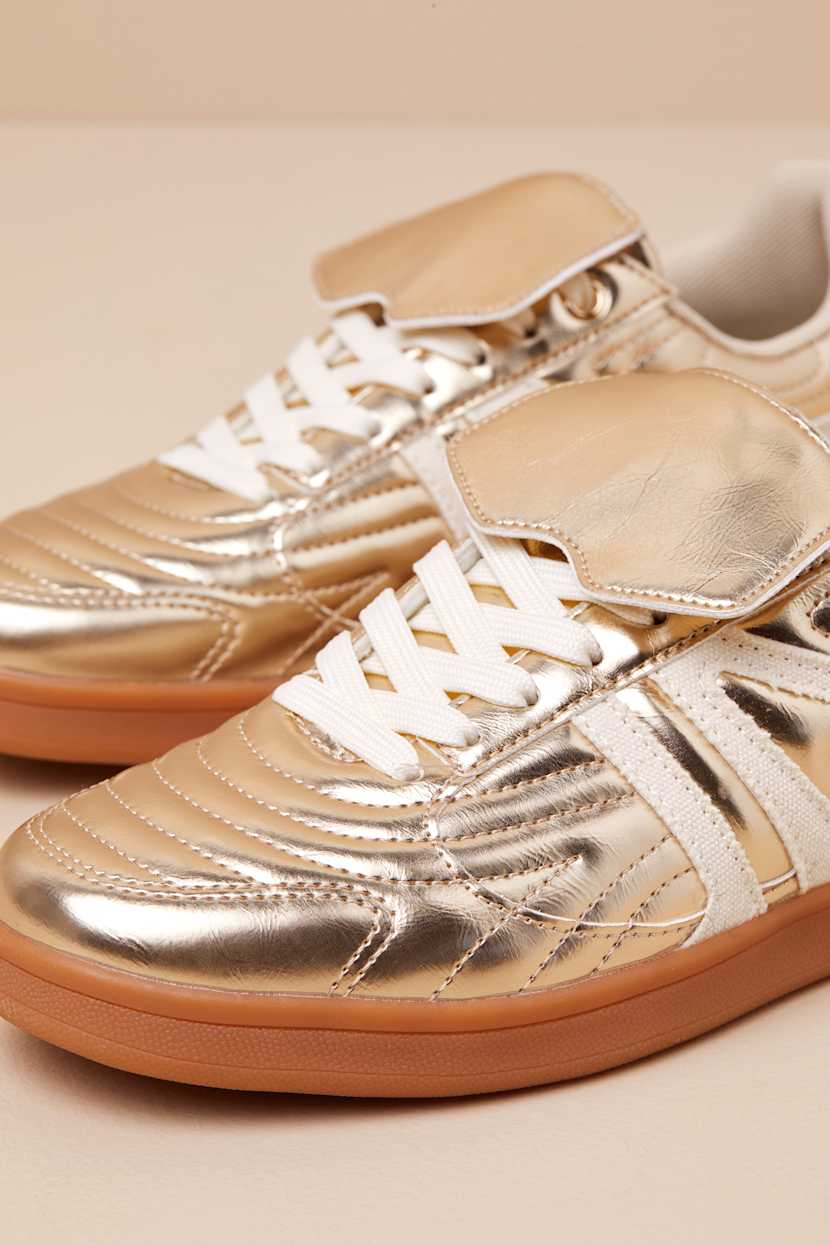 Madrid Gold Quilted Lace-Up Sneakers