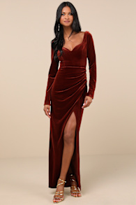 Forever Sensational Rust Brown Velvet Long Sleeve Maxi Dress 3