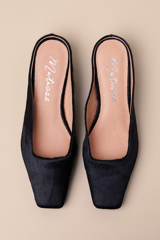 Classy Black Calf Hair Kitten Heel Mules 2