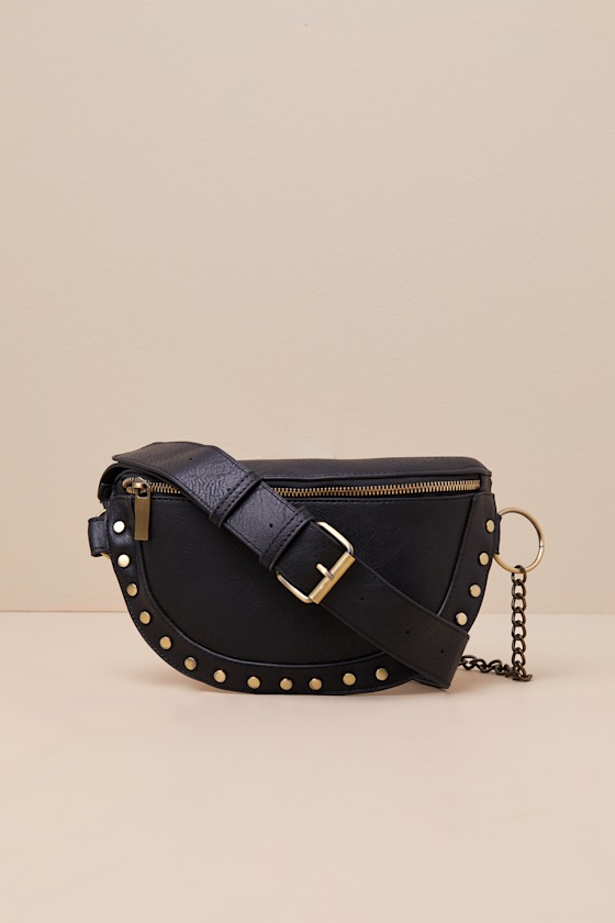 Lulus Jeanni Black Studded Crossbody Bag In Black