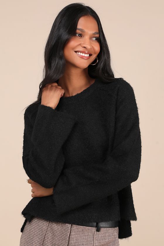 Lulus Signature Sunday Black Raglan Sleeve Pullover Sweater In Black