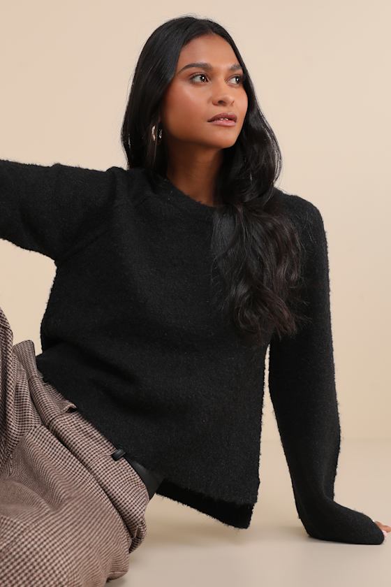Lulus Signature Sunday Black Raglan Sleeve Pullover Sweater In Black