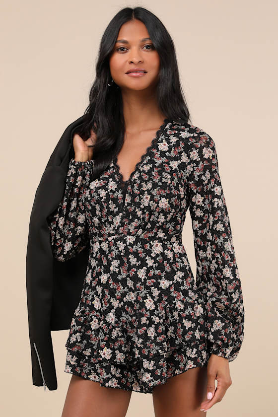 Ruffled Collar Long-Sleeved Romper