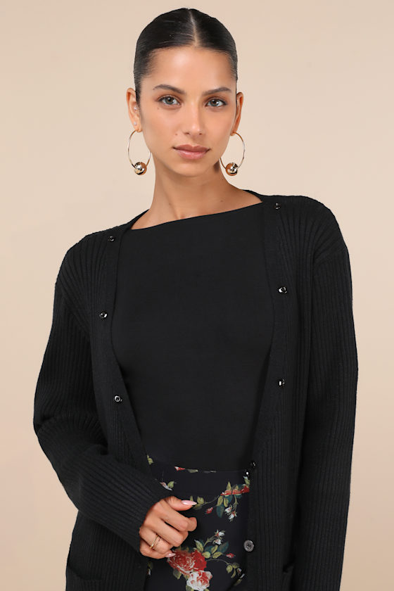 Lulus Effortlessly Lavish Black Ribbed Faux Fur Collared Coatigan In Black