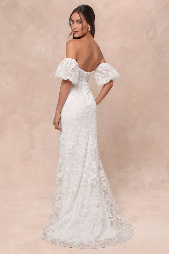 Lulus Everlasting Muse White Embroidered Off-the-shoulder Maxi Dress In White