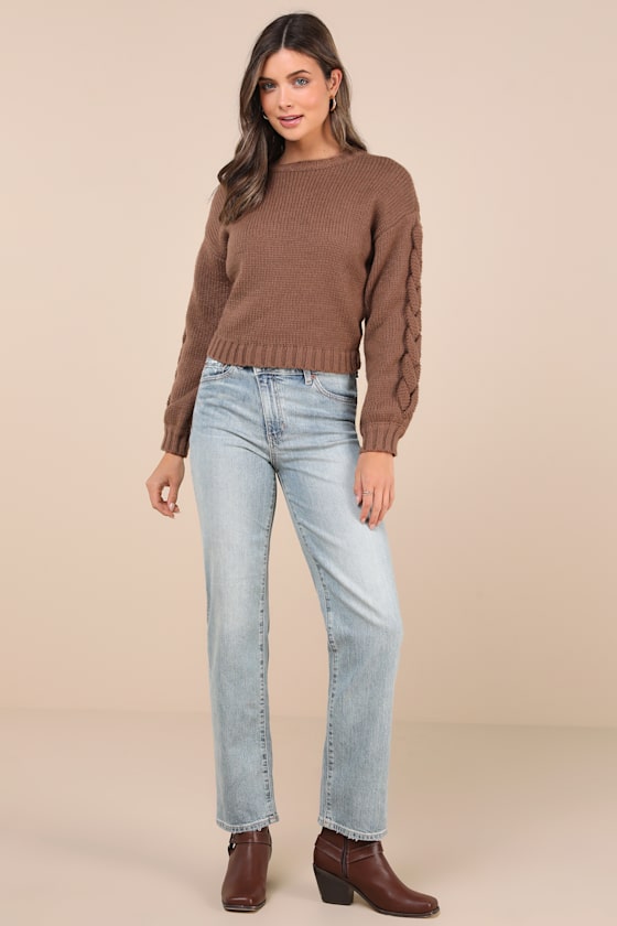 Brown Cable Knit V-Neck Long Sleeve Cardigan Sweater