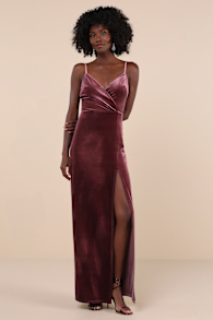 Graceful Glamour Dusty Purple Velvet Surplice Maxi Dress 1