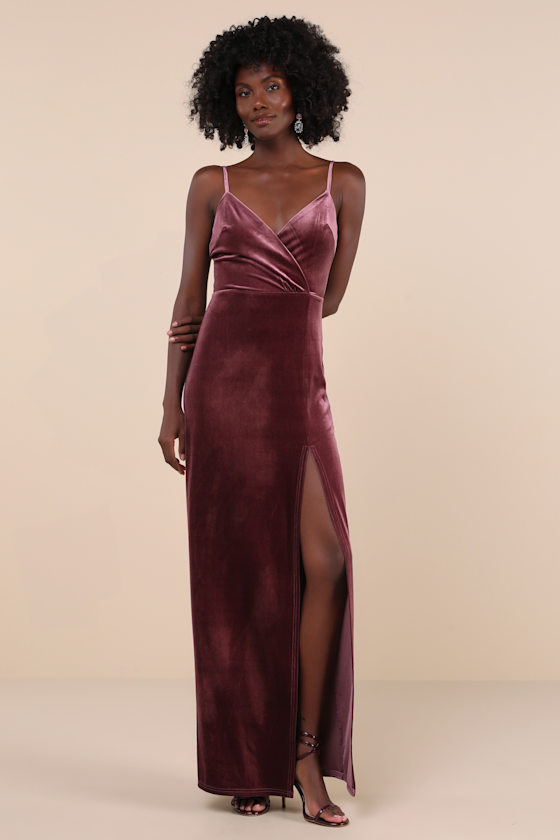 Graceful Glamour Dusty Purple Velvet Surplice Maxi Dress 1