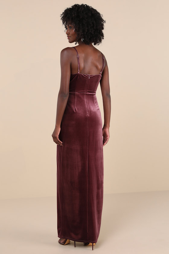 Graceful Glamour Dusty Purple Velvet Surplice Maxi Dress 2