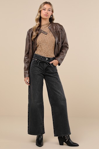 XL Straight Washed Black Denim Jeans 2