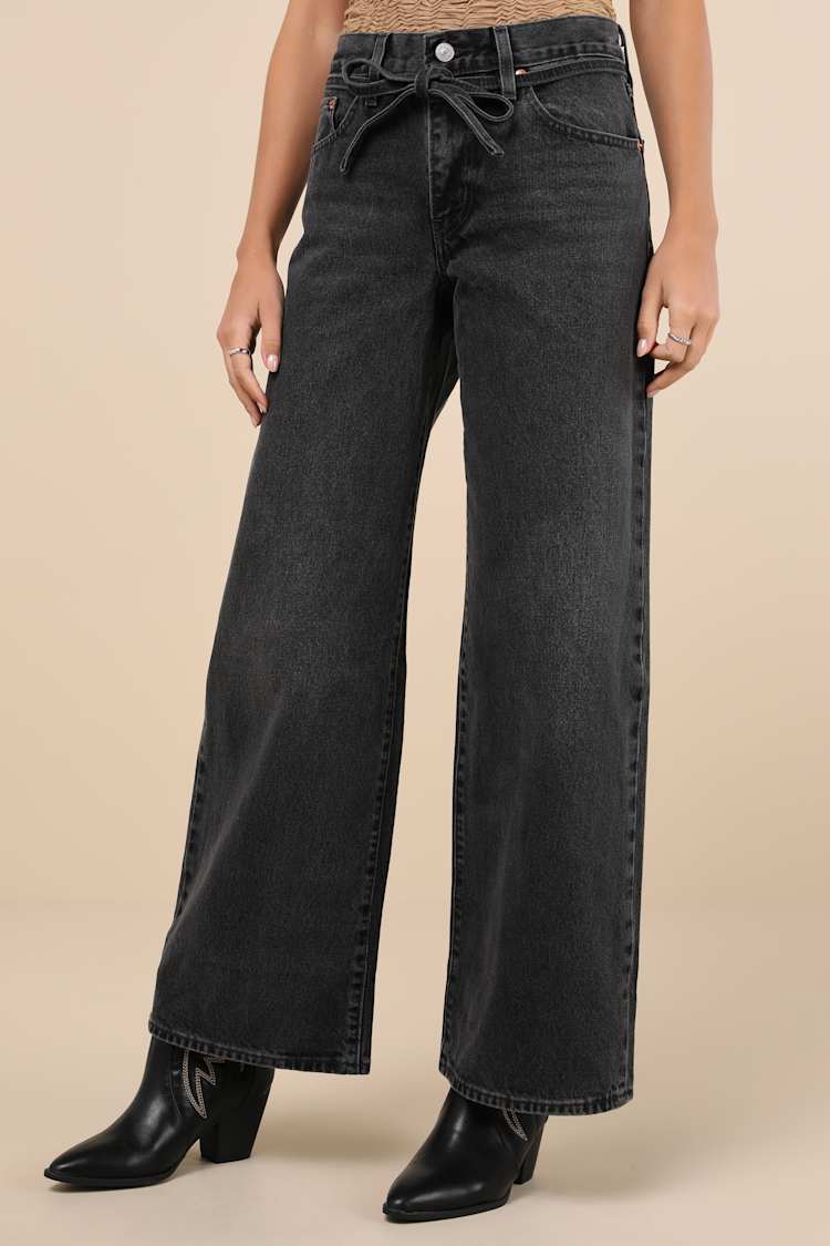 XL Straight Washed Black Denim Jeans