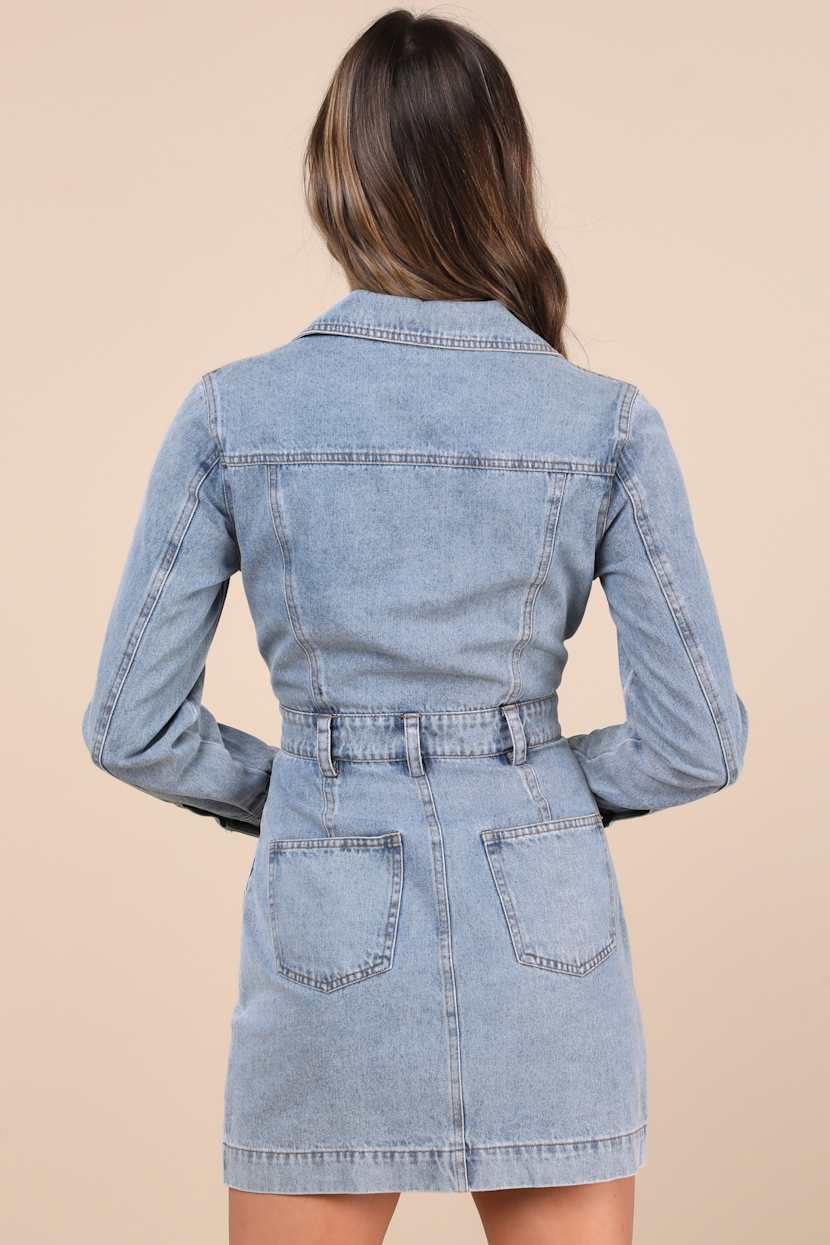 knee length dresses for ladies Veronica Beard Raymond Denim Mini Dress | Midnight Wash main image 1