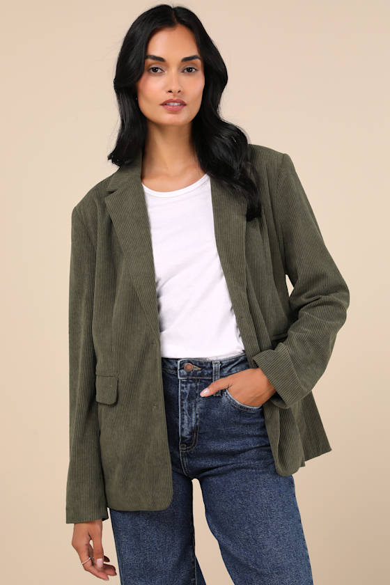 Darling Academic Olive Green Corduroy Oversized Blazer 1