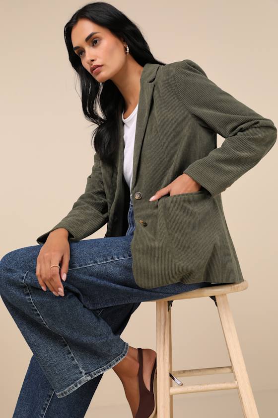Darling Academic Olive Green Corduroy Oversized Blazer 4
