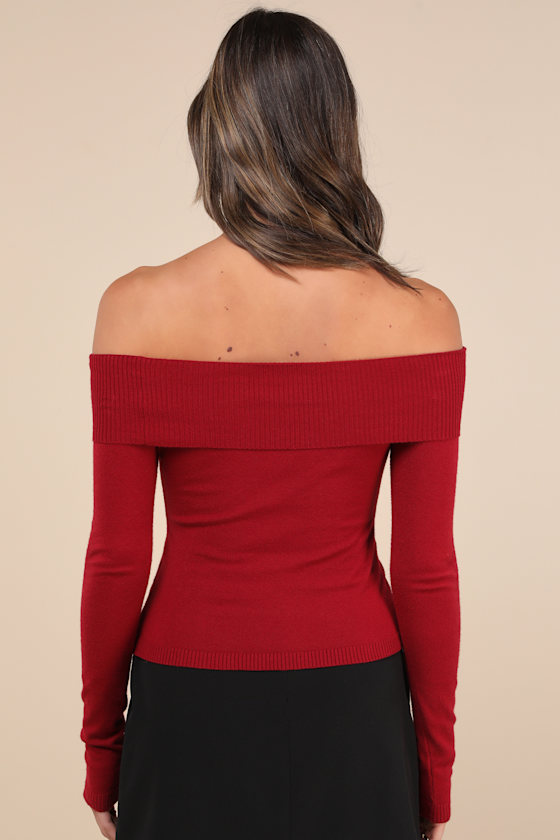 Motel Orianne Top - Dark Red Sweater Top - Off-the-Shoulder Top - Lulus