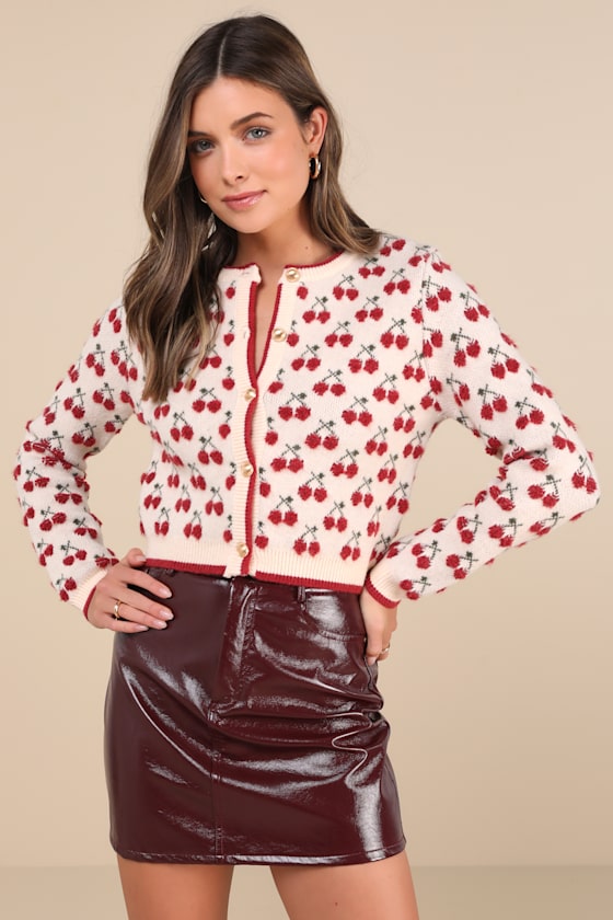 Cream and Red Cherry Sweater - Cardigan Sweater - Cute Cardigan - Lulus