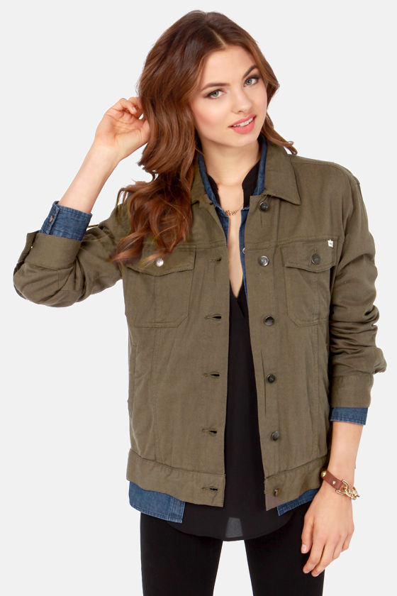 RVCA Beedle - Cute Olive Green Jacket - Military Jacket - Lightweight ...