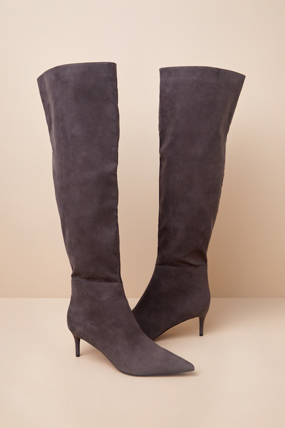 Tierny Charcoal Suede Pointed-Toe Over-the-Knee Boots 1