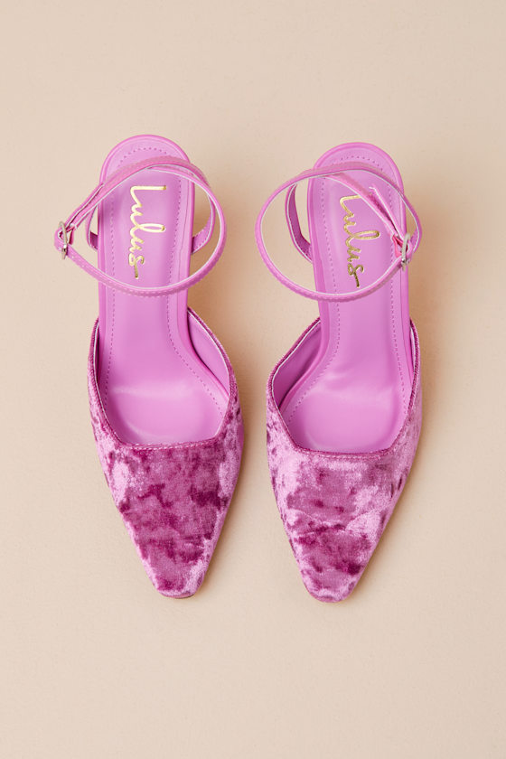 Lulus Jannice Mauve Crushed Velvet Ankle Wrap Heels In Mauve