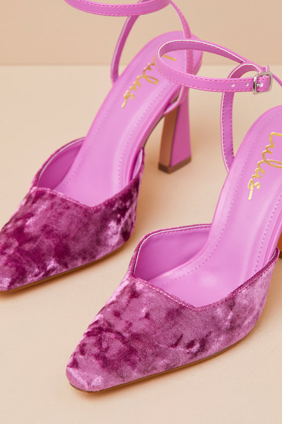 Lulus Jannice Mauve Crushed Velvet Ankle Wrap Heels In Mauve