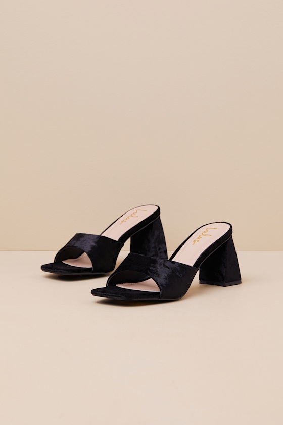 Lulus Maleka Black Crushed Velvet High Heel Slide Sandals In Black