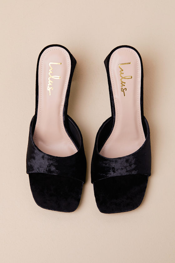 Lulus Maleka Black Crushed Velvet High Heel Slide Sandals In Black