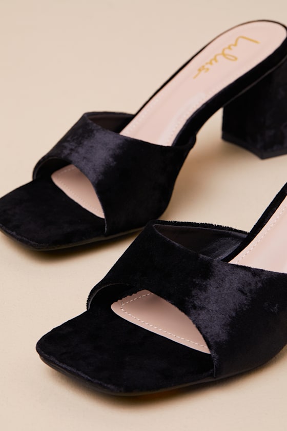 Lulus Maleka Black Crushed Velvet High Heel Slide Sandals In Black
