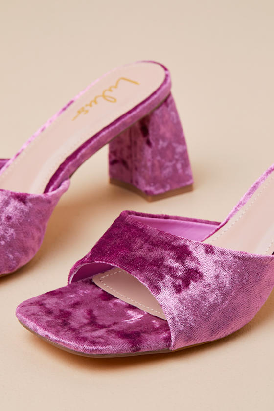 Lulus Maleka Mauve Crushed Velvet High Heel Slide Sandals In Mauve