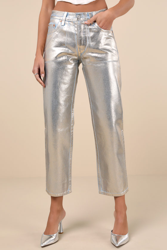 Levi's 501 '90s Ankle Light Wash Metallic Coated Straight Leg Jeans In Blue