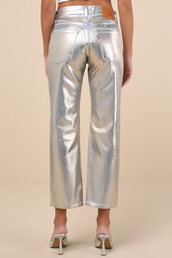 Levi's 501 '90s Ankle Light Wash Metallic Coated Straight Leg Jeans In Blue