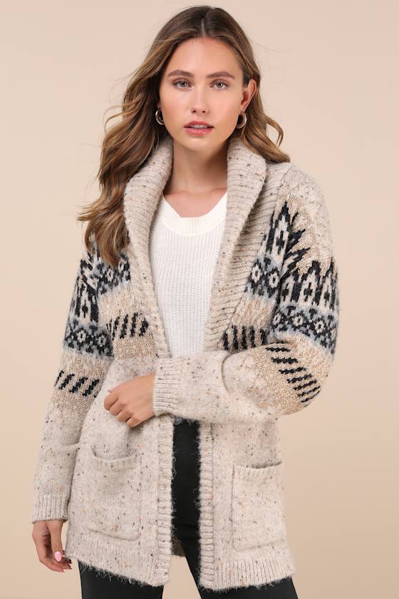Beige Open-Front Cardigan - Lurex Cardigan - Grandpa