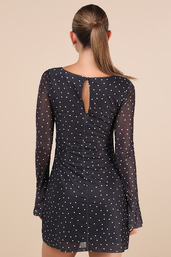 Lulus Especially Adored Black Polka Dot Long Sleeve Mini Dress In Black