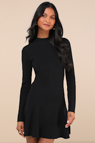 Adorable Intentions Black Mock Neck A-Line Mini Sweater Dress 1